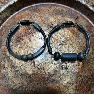 70s Vintage Mexican 925 Silver and  Leather+925 Silver Bracelet Stack circa